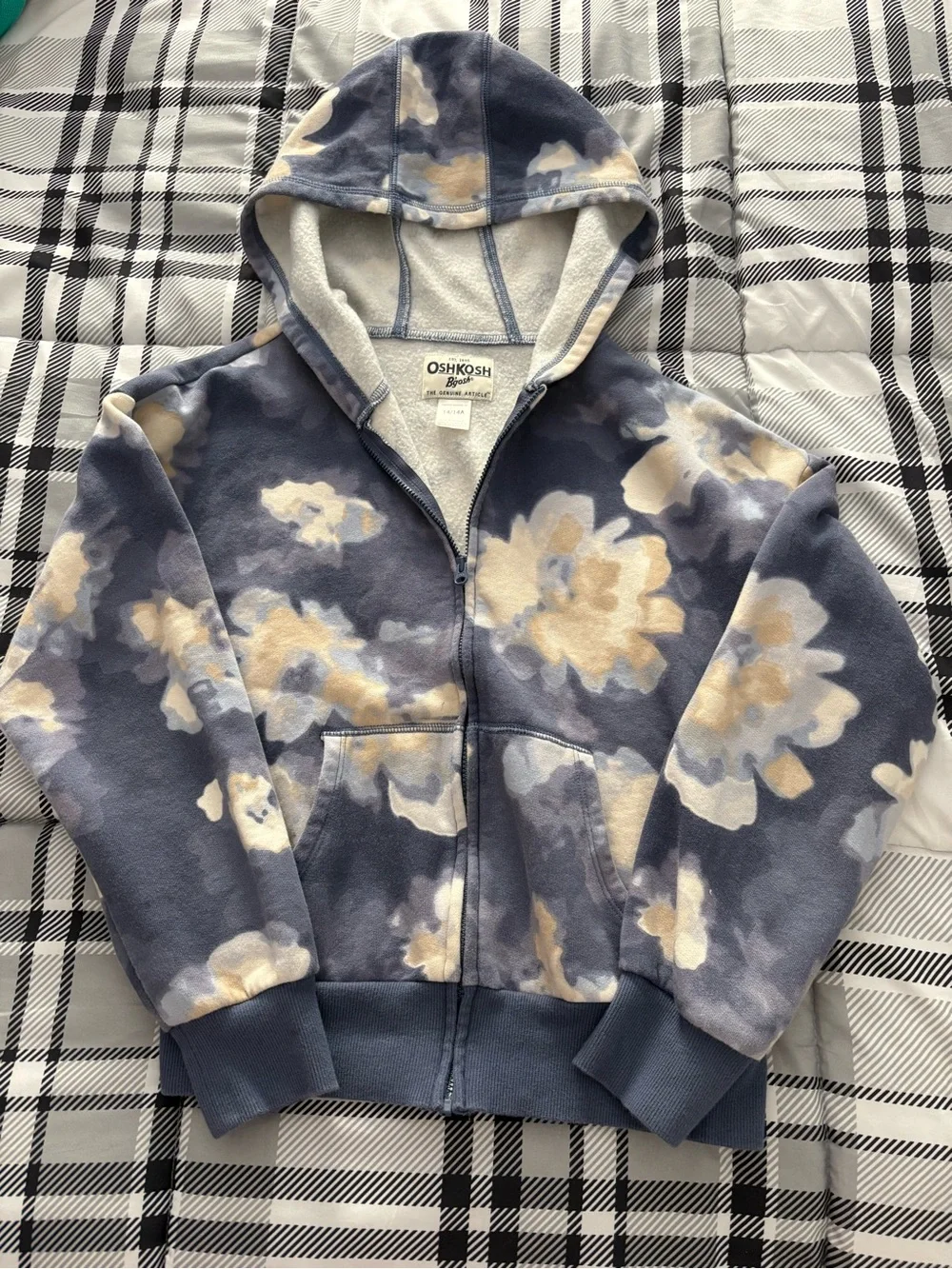 NWOT ! OshKosh B'gosh Blue Floral Zip-Up Hooded Puffer Jacket